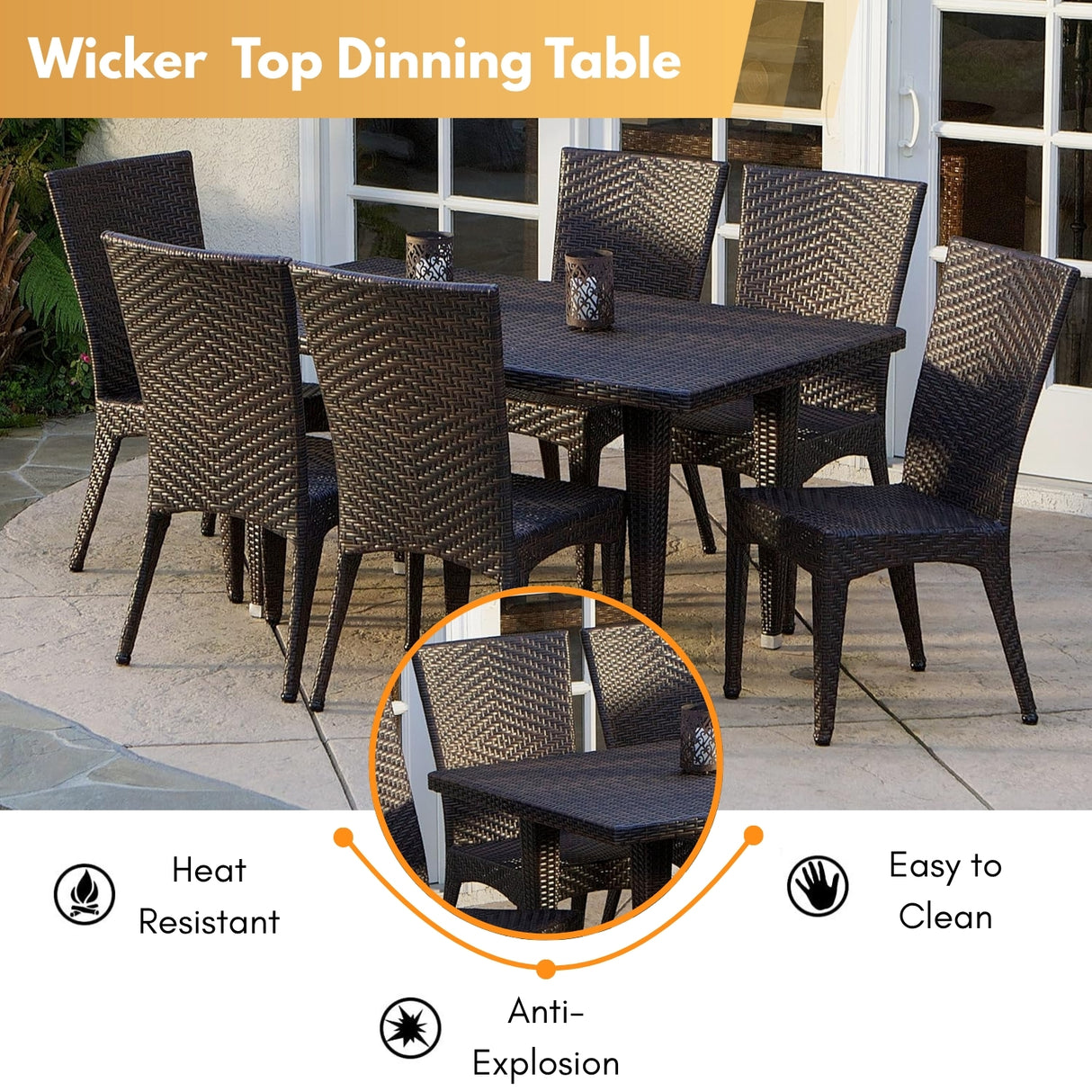 Outdoor All-Weather Resistant Rattan Wicker 7-Piece Dining Set