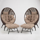 4-Piece Outdoor Wicker Egg Chair Set with Ottomans (Dark Brown & Cream)