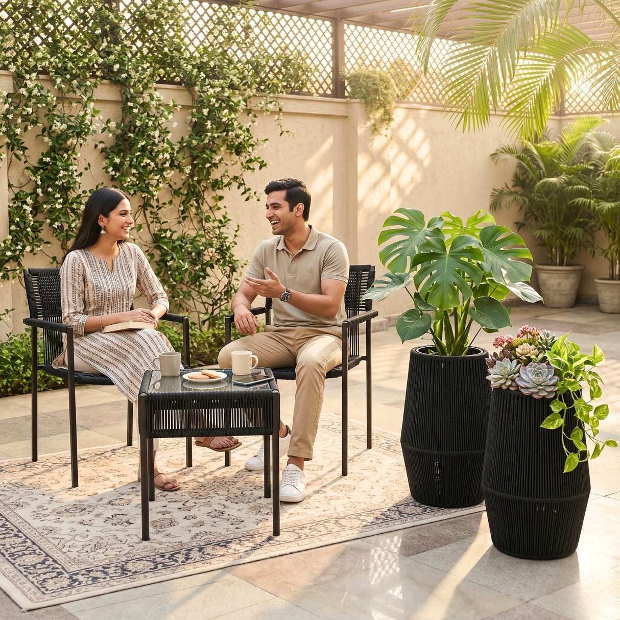 Outdoor Rope Planter Set of 2 (Black)