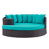 Outdoor Rattan Wicker Daybed (Dark Brown & Turquoise Blue)