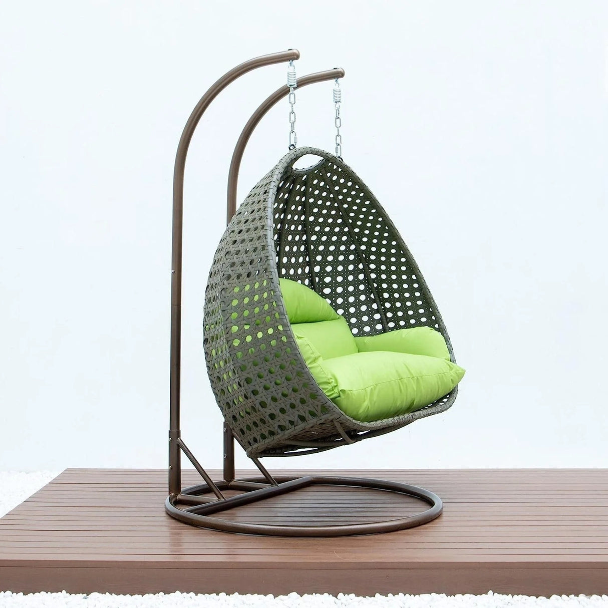 Double Seater Hanging Swing Chair (Dark Brown/Green)