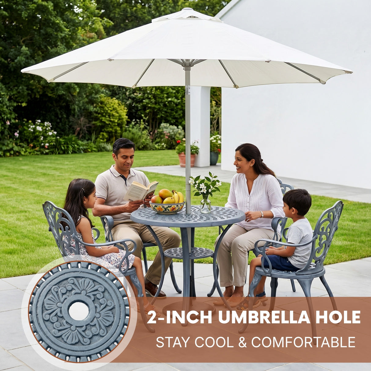 Outdoor Cast Aluminum 5-Piece Patio Conversation Set (Grey)