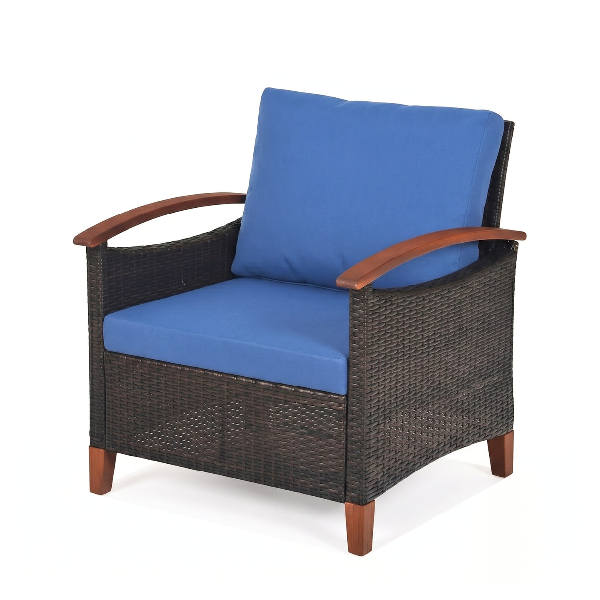 3-Piece Outdoor Wicker Patio Conversation Set (Dark Brown & Blue)