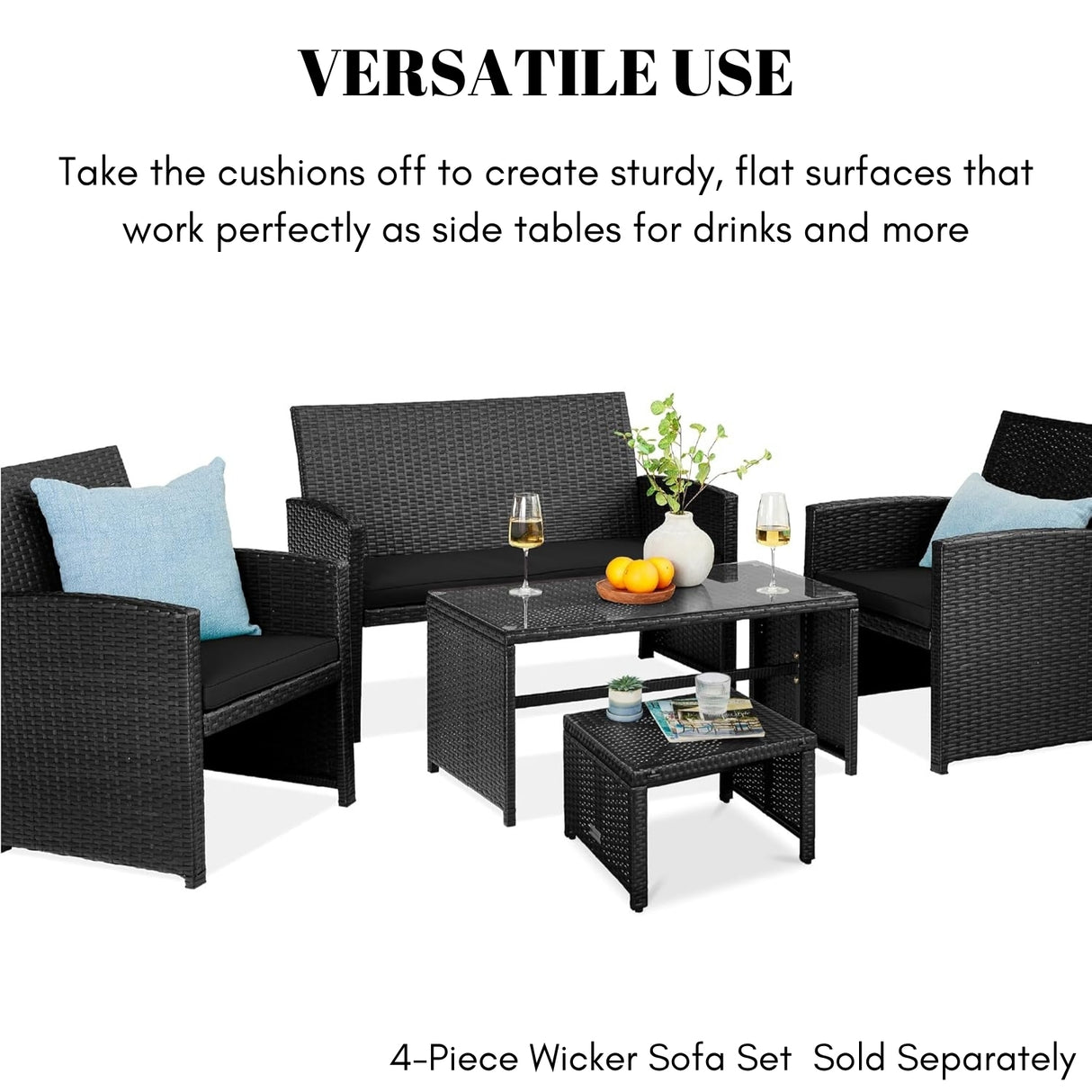 Set of 2 Wicker Ottomans, Multipurpose Outdoor Furniture