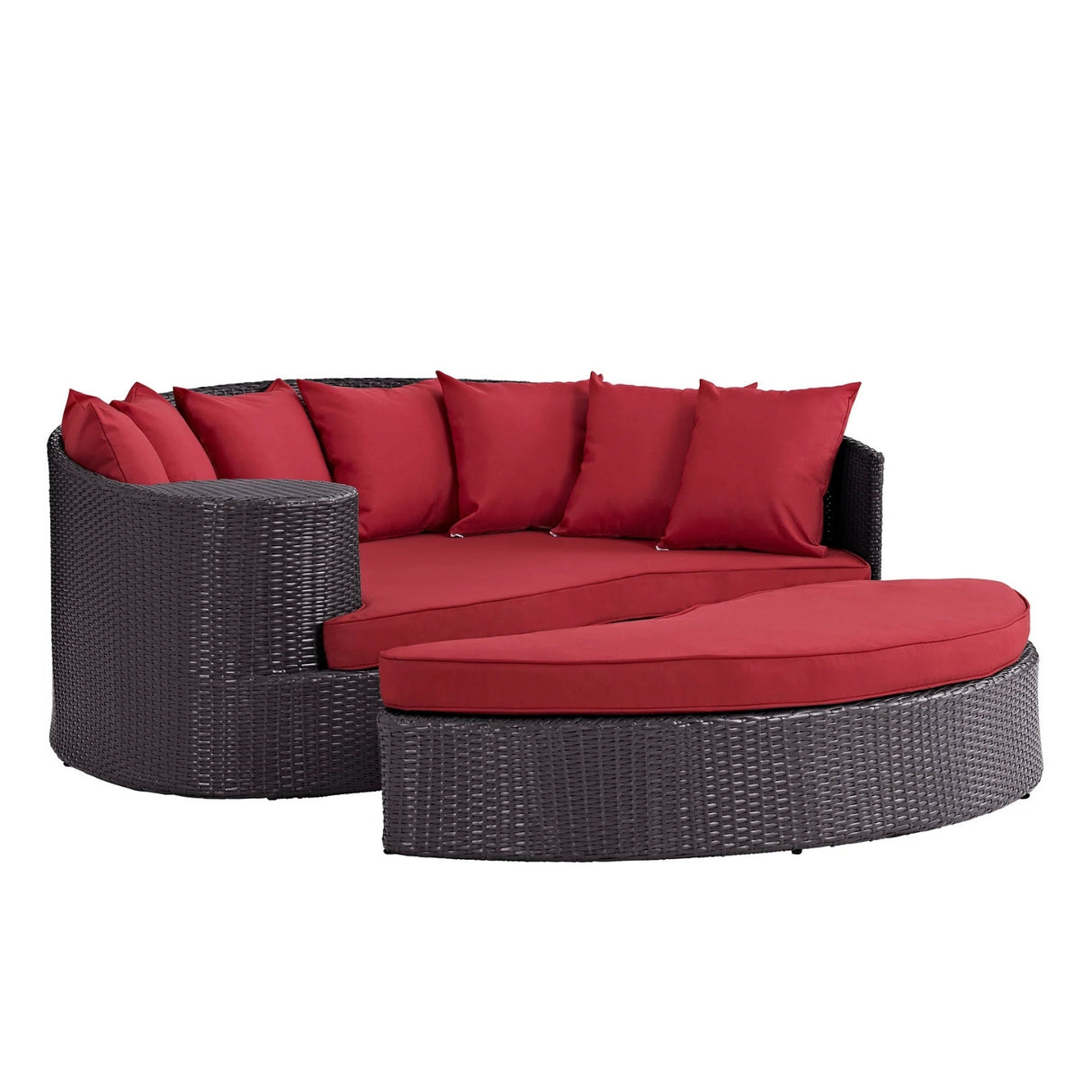 Outdoor Rattan Wicker Daybed (Dark Brown & Red)