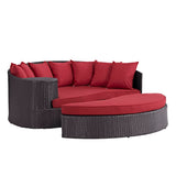 Outdoor Rattan Wicker Daybed (Dark Brown & Red)