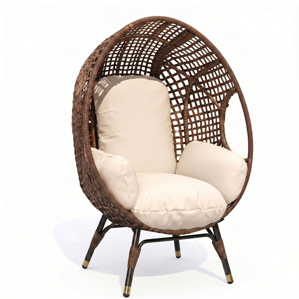 Outdoor Wicker Egg Chair with Cushions (Dark Brown)