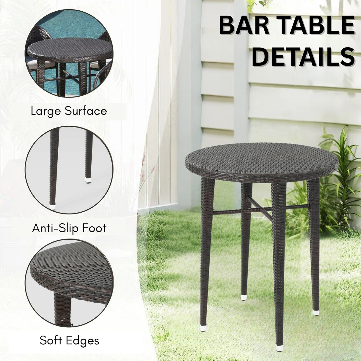 5 Piece Outdoor Wicker Bar Set with High Top Table