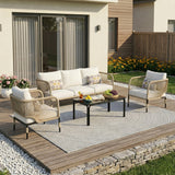 Outdoor Rope 5-Seater Sofa Set With Glass Top Table