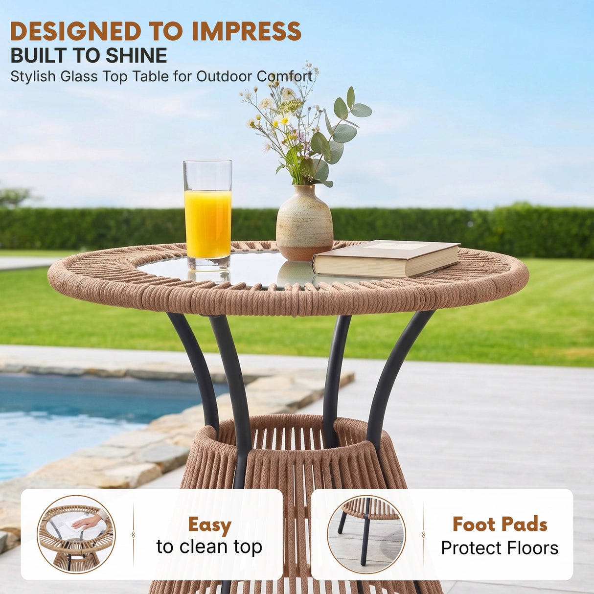 Outdoor Rope 3 Piece Patio Bistro Set (Beige & Cream)