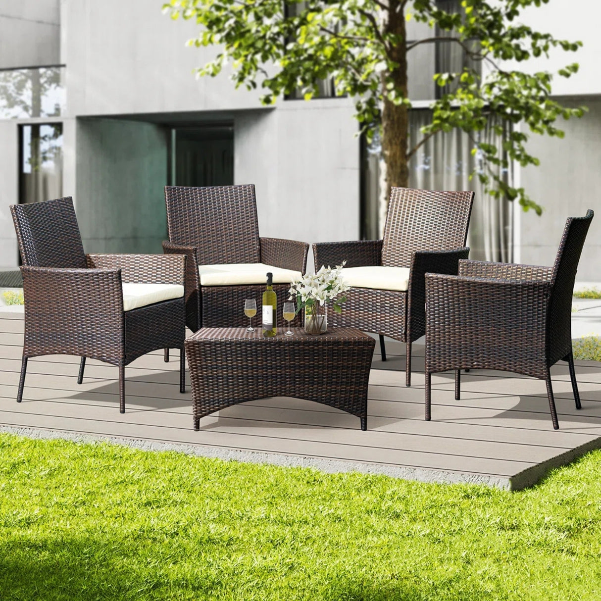 4-Piece Outdoor Rattan Wicker Patio Dining Chairs