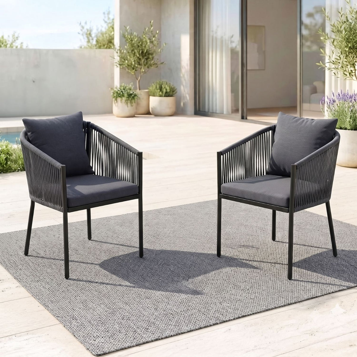 2-Piece Outdoor Rope Patio Dining Chairs