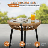 Outdoor Rope Patio Set with Glass Top Table