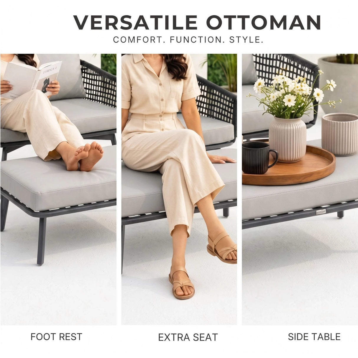 2-Piece Outdoor Rope Loveseat Sofa With Ottoman