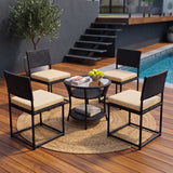 5-Piece Outdoor Wicker Patio Furniture Set (Black & Cream)