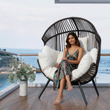 Outdoor Wicker Egg Chair with Plush Cushions (Dark Brown& Off-White)