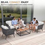 4 Piece Outdoor Rope Sofa Set with Wooden Top Table