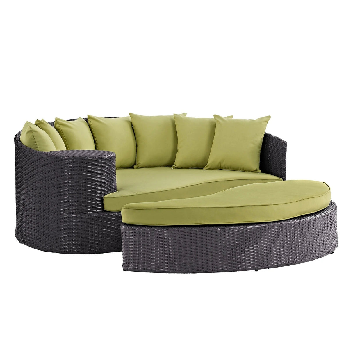 Outdoor Rattan Wicker Daybed (Dark Brown & Green)