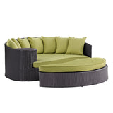 Outdoor Rattan Wicker Daybed (Dark Brown & Green)