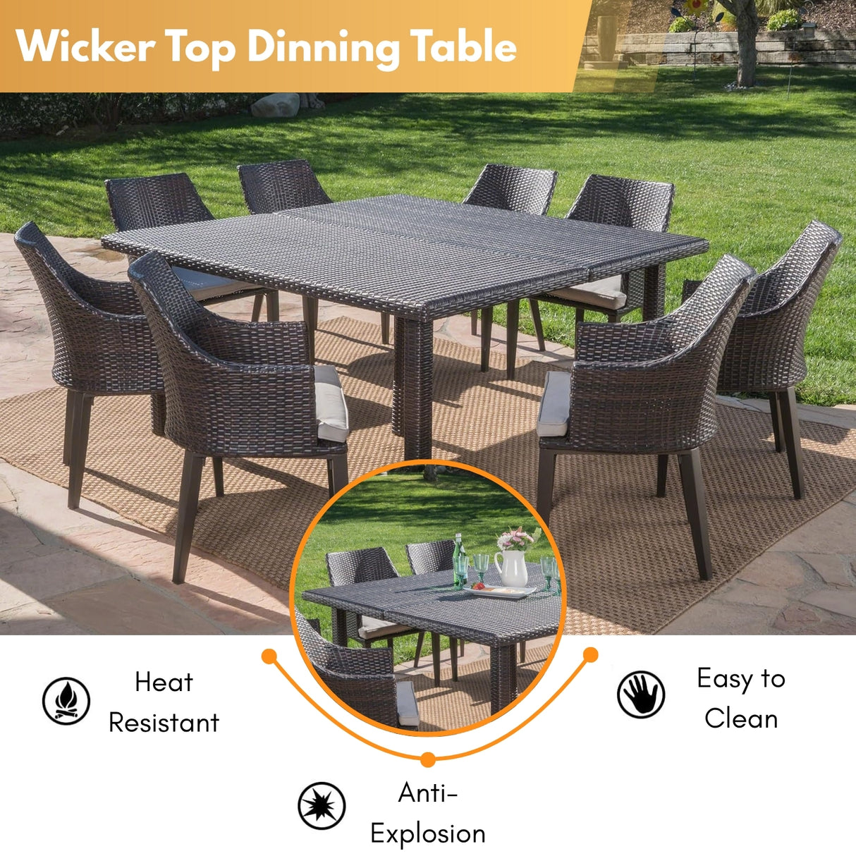 9-Piece Outdoor Rattan Wicker Square Dining Set