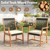Outdoor Rope & Teak Wood 4-Piece Sofa Set (Black & White)