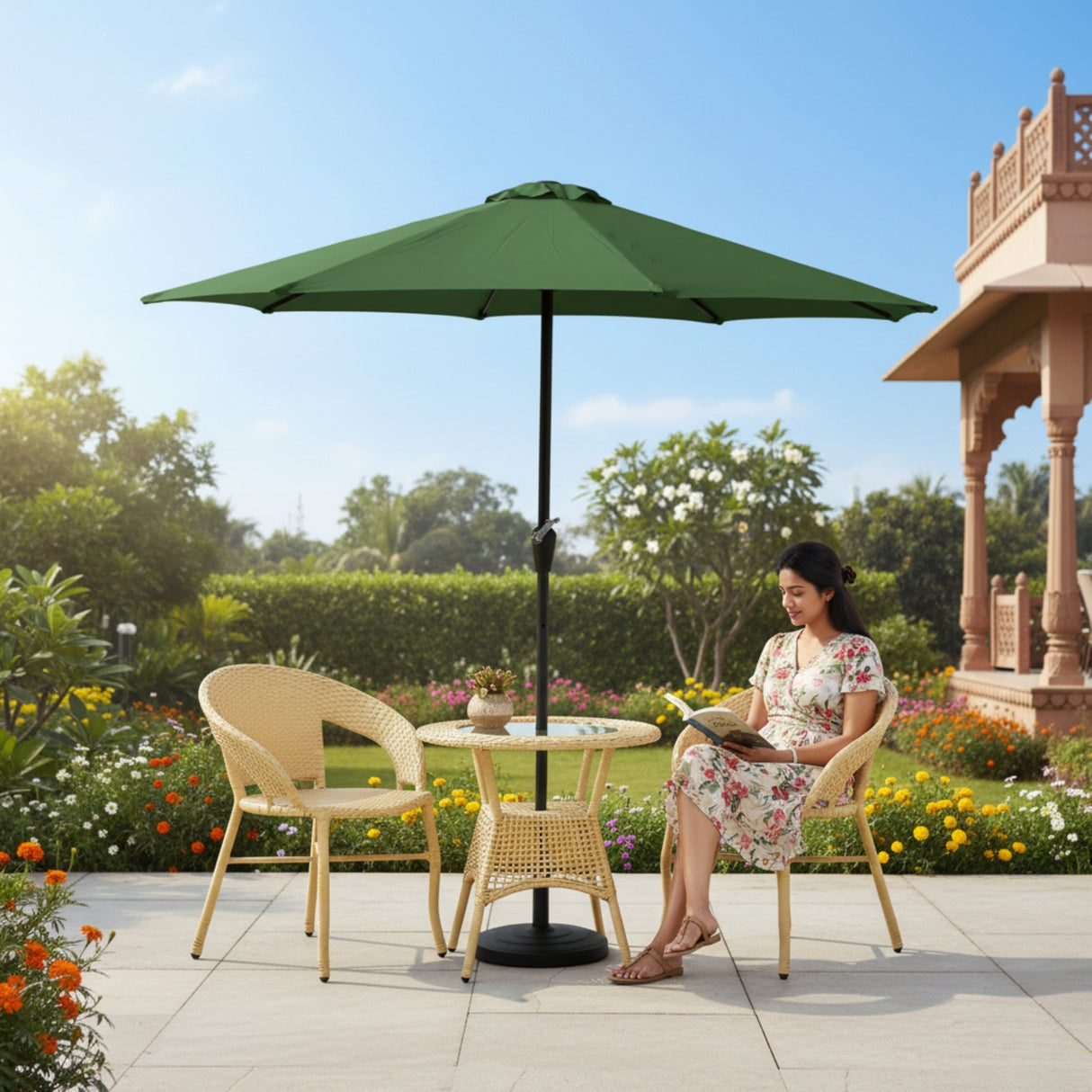 Outdoor Wicker 3-Piece Patio Set with Outdoor Umbrella