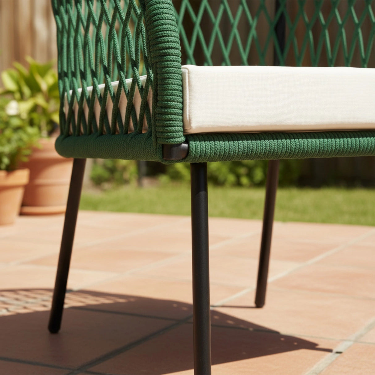 Outdoor Rope 4-Seater Sofa Set with Glass Top Table (Green & Off-white)