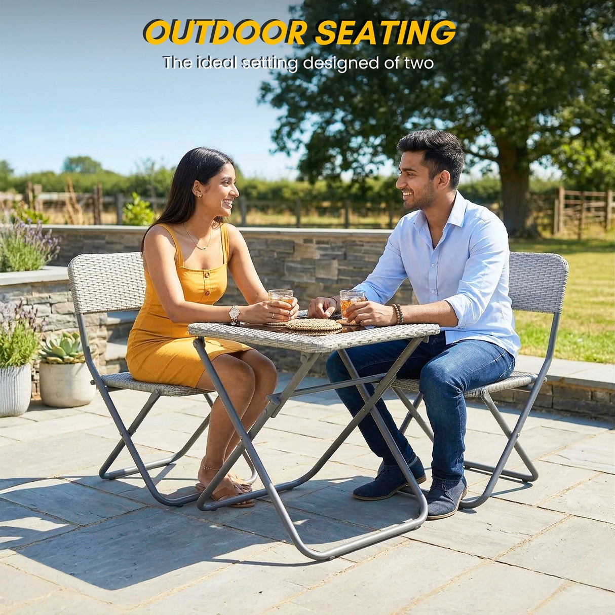 3-Piece Outdoor Wicker Folding Patio Set (Silver)