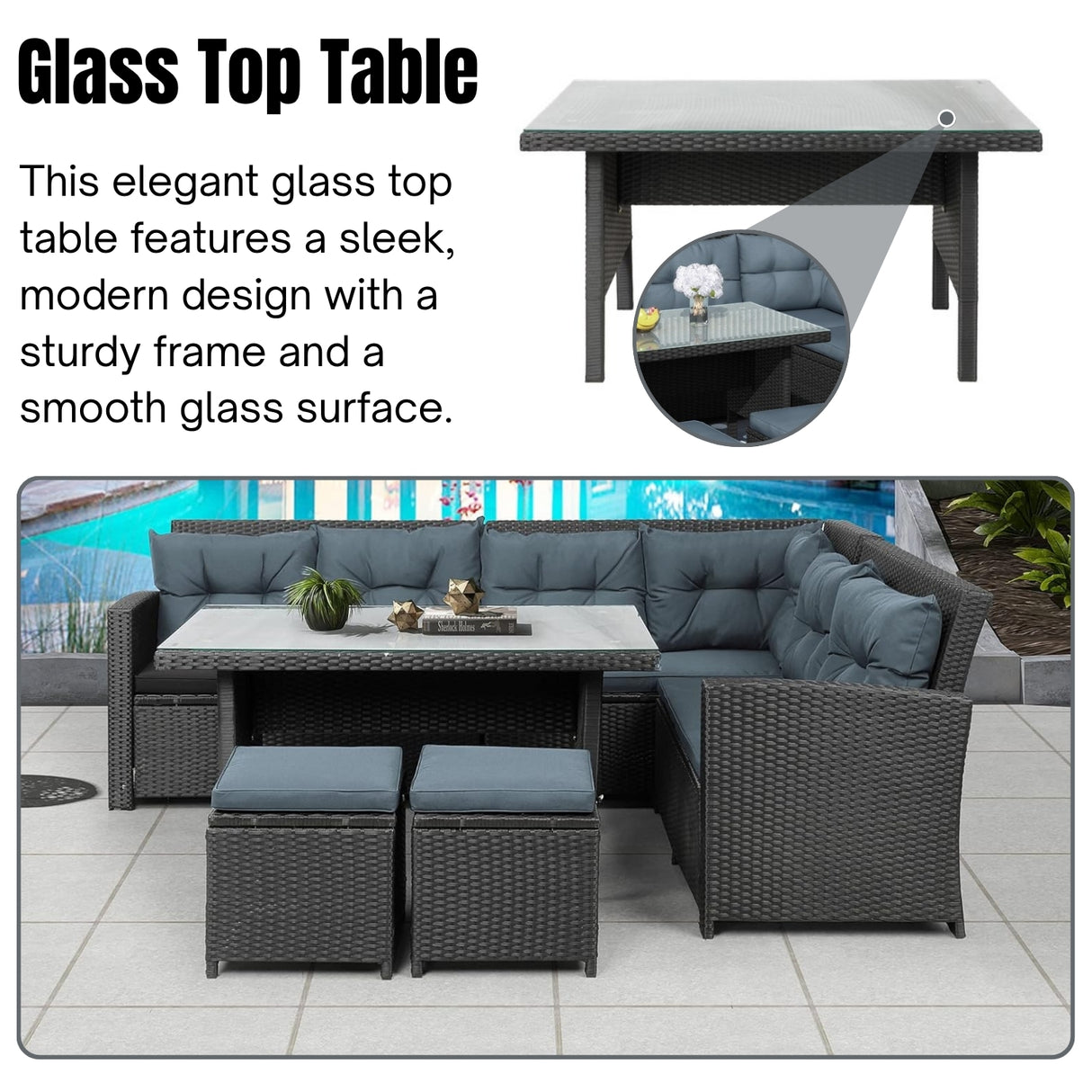 5-Piece Wicker Patio Conversation Set (Dark Brown/ Cyan Blue)