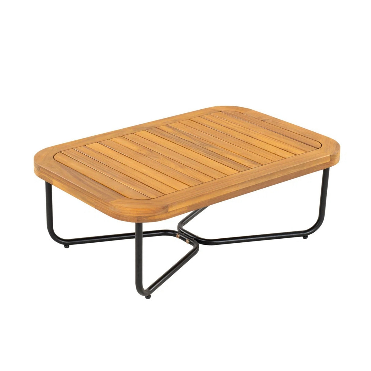 Outdoor Rope 2-Seater Sofa Set with Wooden Base & Slatted Wooden Coffee Table