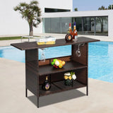 Outdoor Rattan Wicker Bar Table With Storage Selves