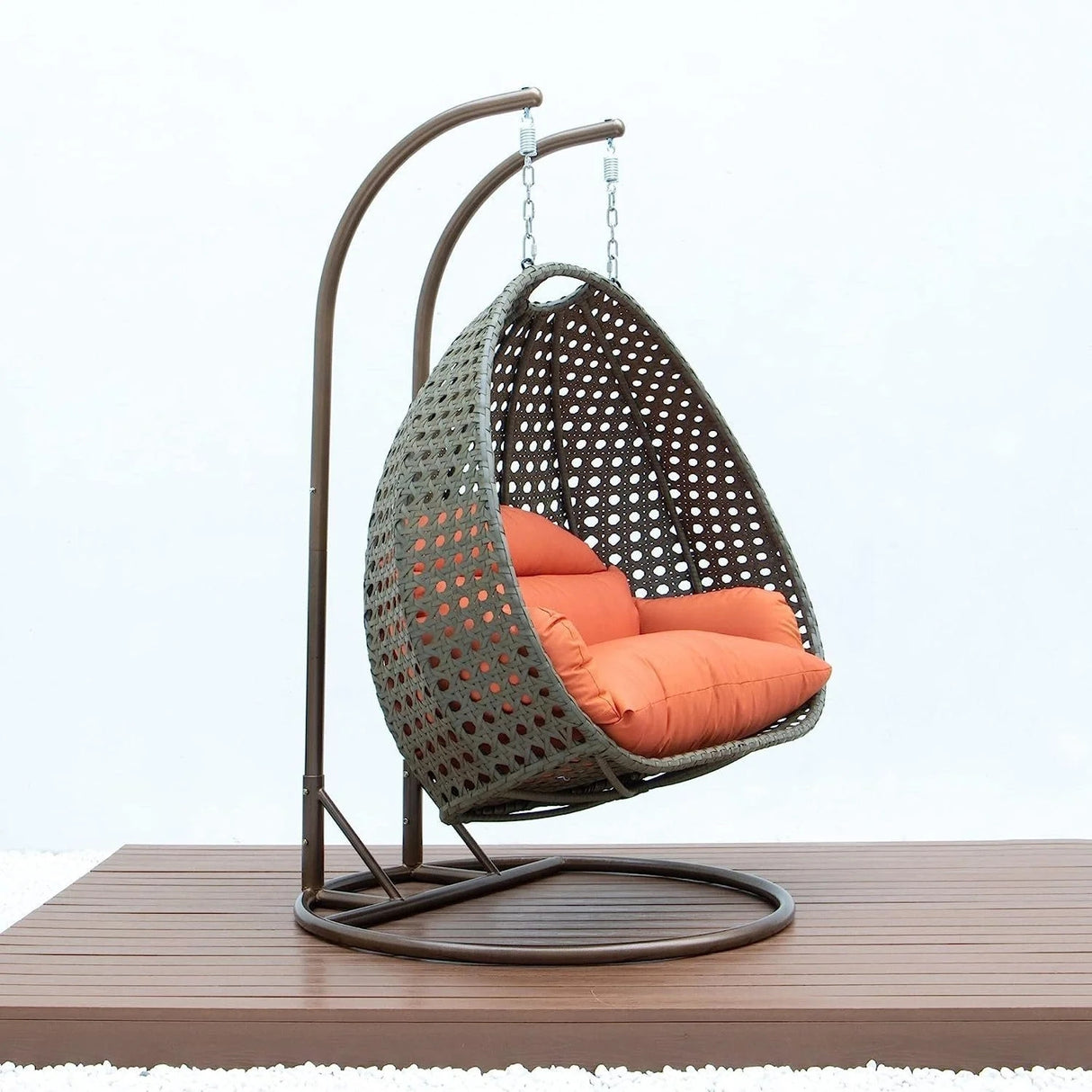Double Seater Hanging Swing Chair (Dark Brown/Orange)