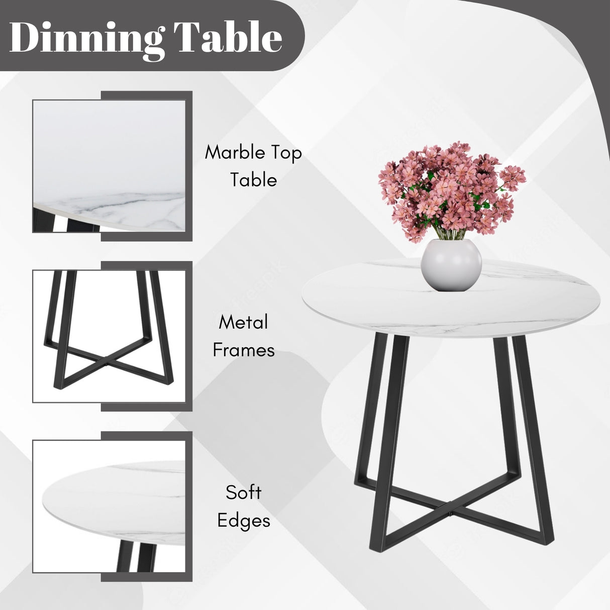 5-Piece Outdoor Patio Dining Set with Rope Chairs & Marble-Top Table