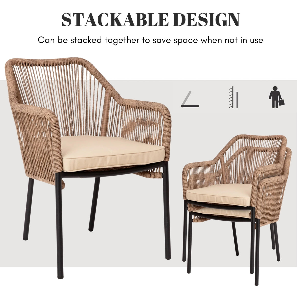 2-Piece Outdoor Rope Patio Dining Chairs