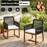 Modern Outdoor Rope Dining Chairs Set of 2 (Black & White)