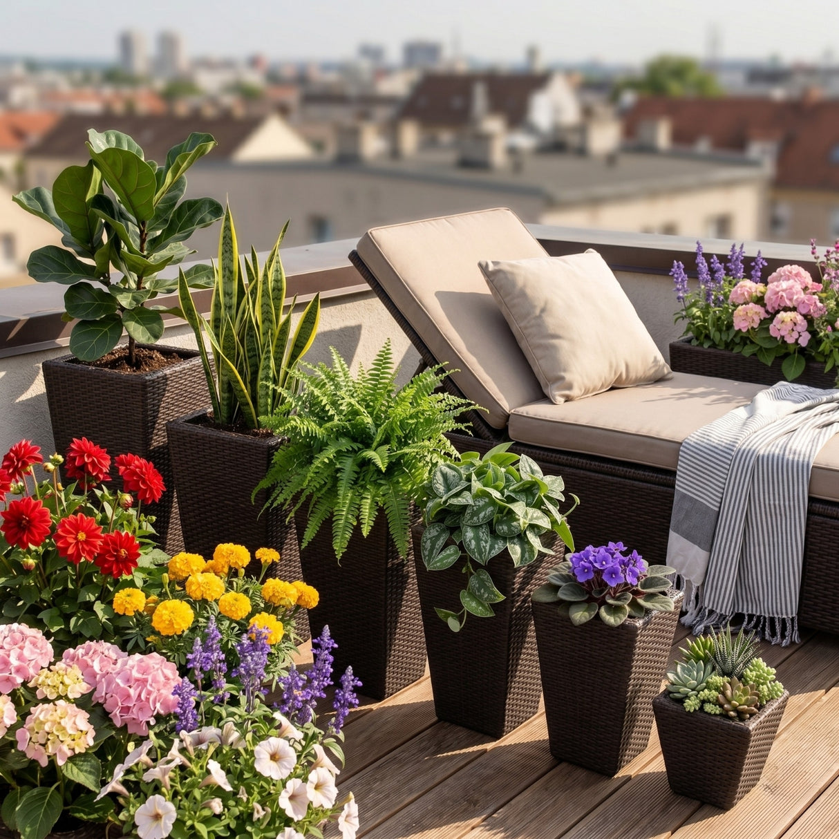 Tall Tapered Set of 6  Outdoor Wicker Planter (Dark Brown)