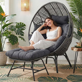 4-Piece Outdoor Wicker Egg Chair Set with Ottomans (Black & Dark Grey)