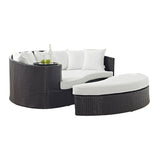 Outdoor Rattan Wicker Daybed (Dark Brown & White)