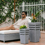 Outdoor Tall Square Rattan Planter Set of 2 (Silver Grey)