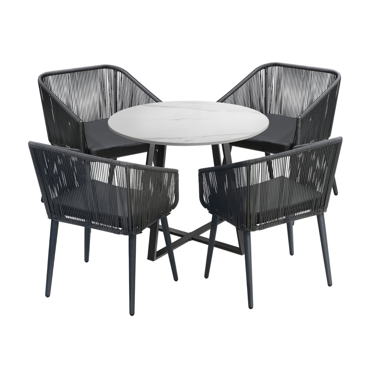 5-Piece Outdoor Patio Dining Set with Rope Chairs & Marble-Top Table