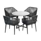 5-Piece Outdoor Patio Dining Set with Rope Chairs & Marble-Top Table
