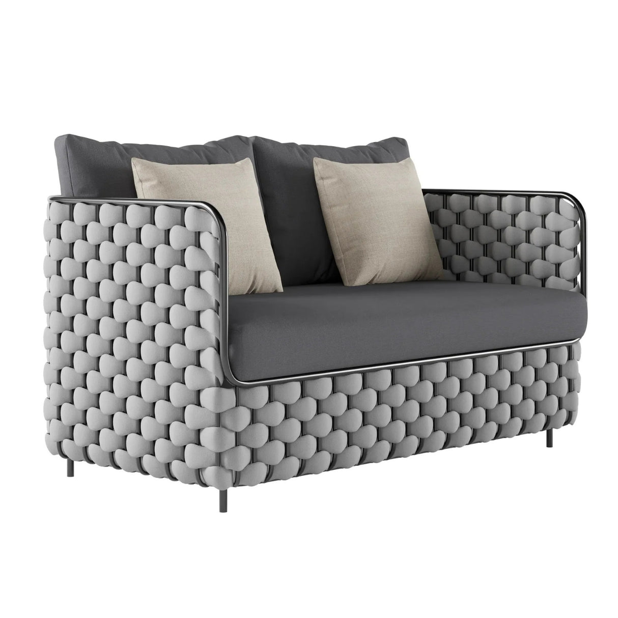 4 Piece Outdoor Rope Sofa Set with Glass Top Coffee Table (Light Grey & Dark Grey)