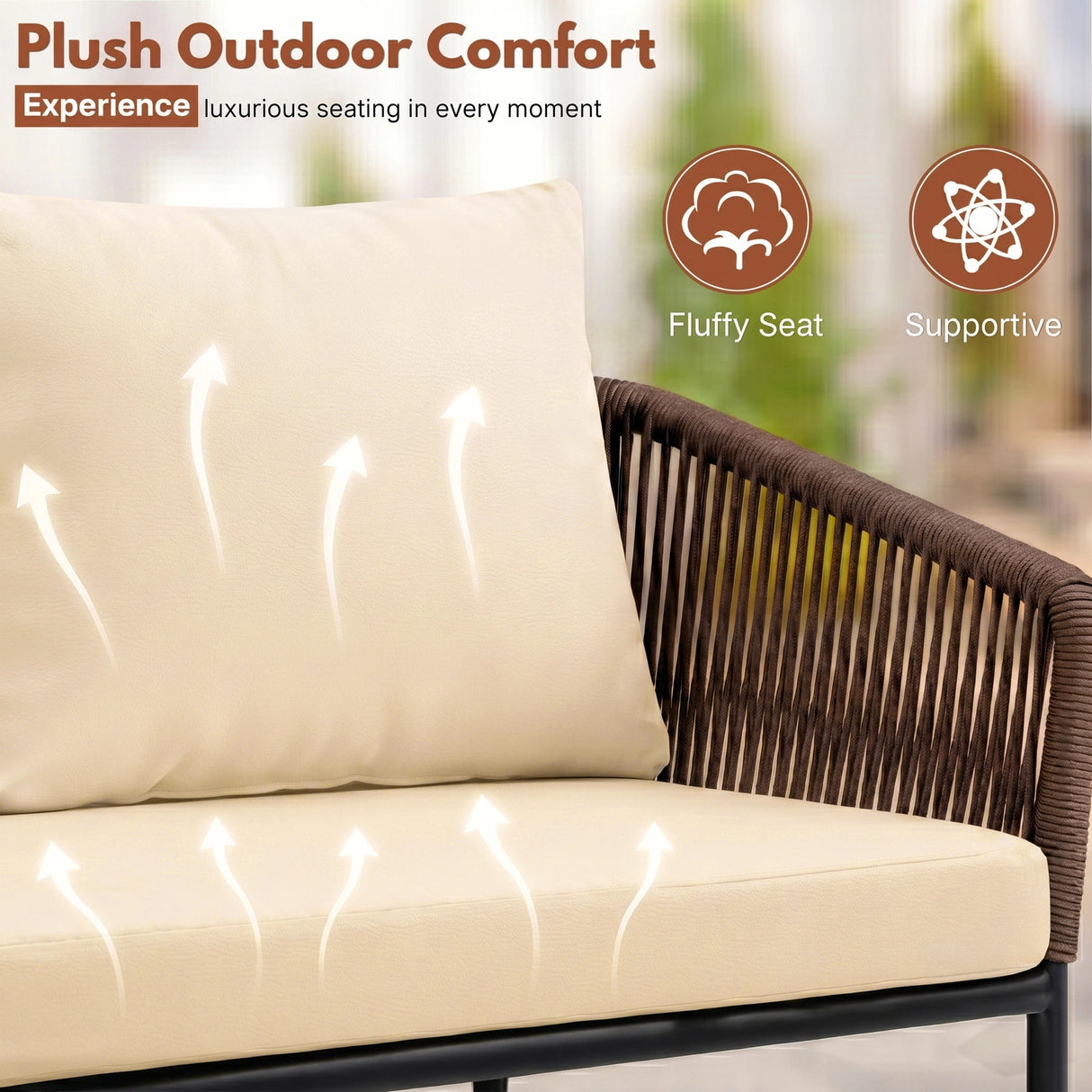 Outdoor 4 Seater Rope Conversation Sofa Set (Brown & Cream)