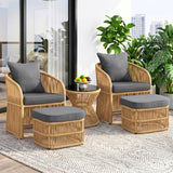 Outdoor 5 Piece Rope Patio Chair Ottoman Set (Beige & Dark Grey)