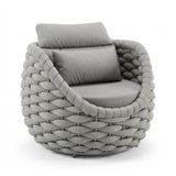 Outdoor Rope 5-Seater Sofa Set with Glass Top Center Table (Grey)