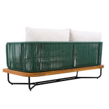 Outdoor Rope 2-Seater Sofa Set with Wooden Base & Slatted Wooden Coffee Table