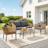 Outdoor 4 Seater Rope Conversation Sofa Set (Beige & Dark Grey)