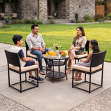 5-Piece Outdoor Wicker Patio Furniture Set (Black & Cream)