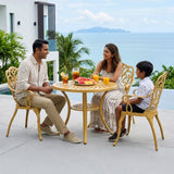 3-Seater Outdoor Cast Aluminum Bistro Set with Round Table (Beige)