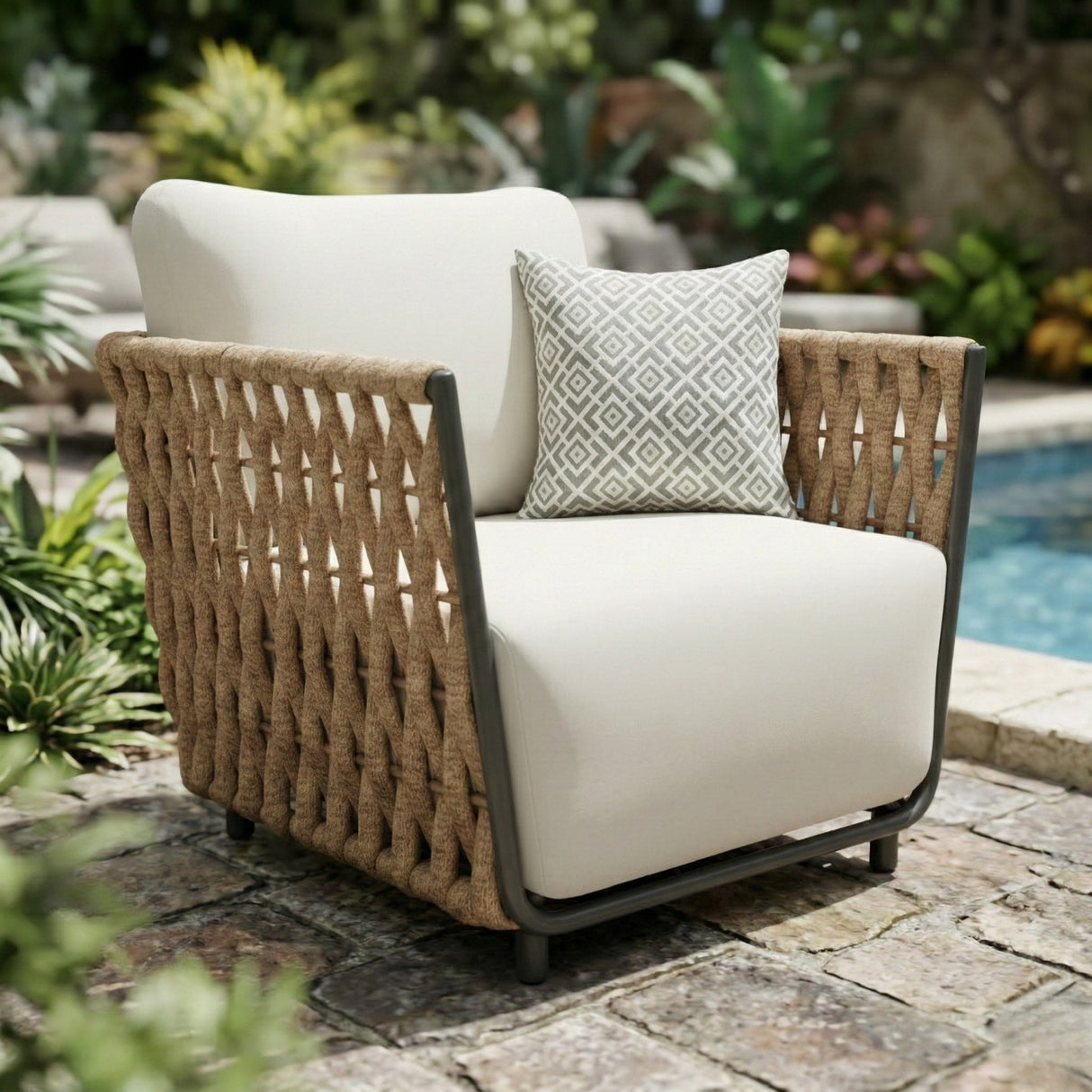 Outdoor Rope 3-Piece Patio Sofa Set (Beige & Off-White)